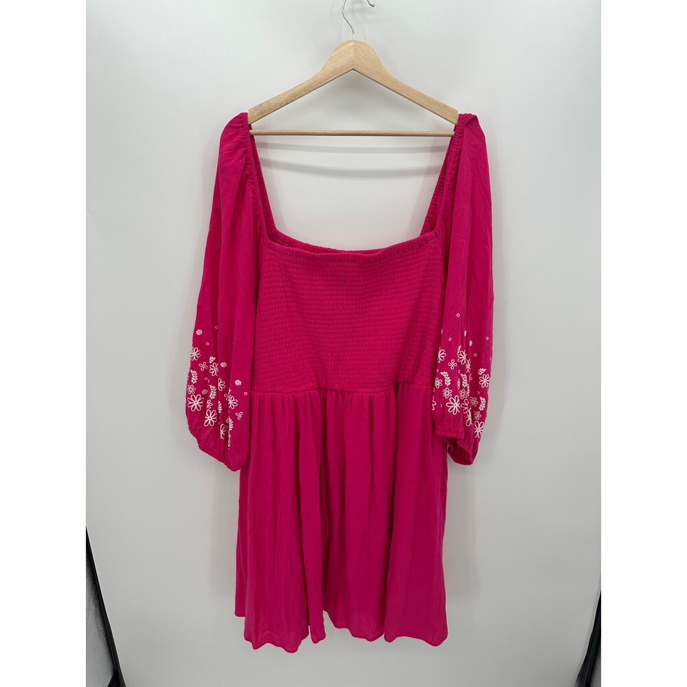 Torrid‎ Midi Dress Women 5X Barbie Pink Smocked Floral Peasant Boho Cottagecore